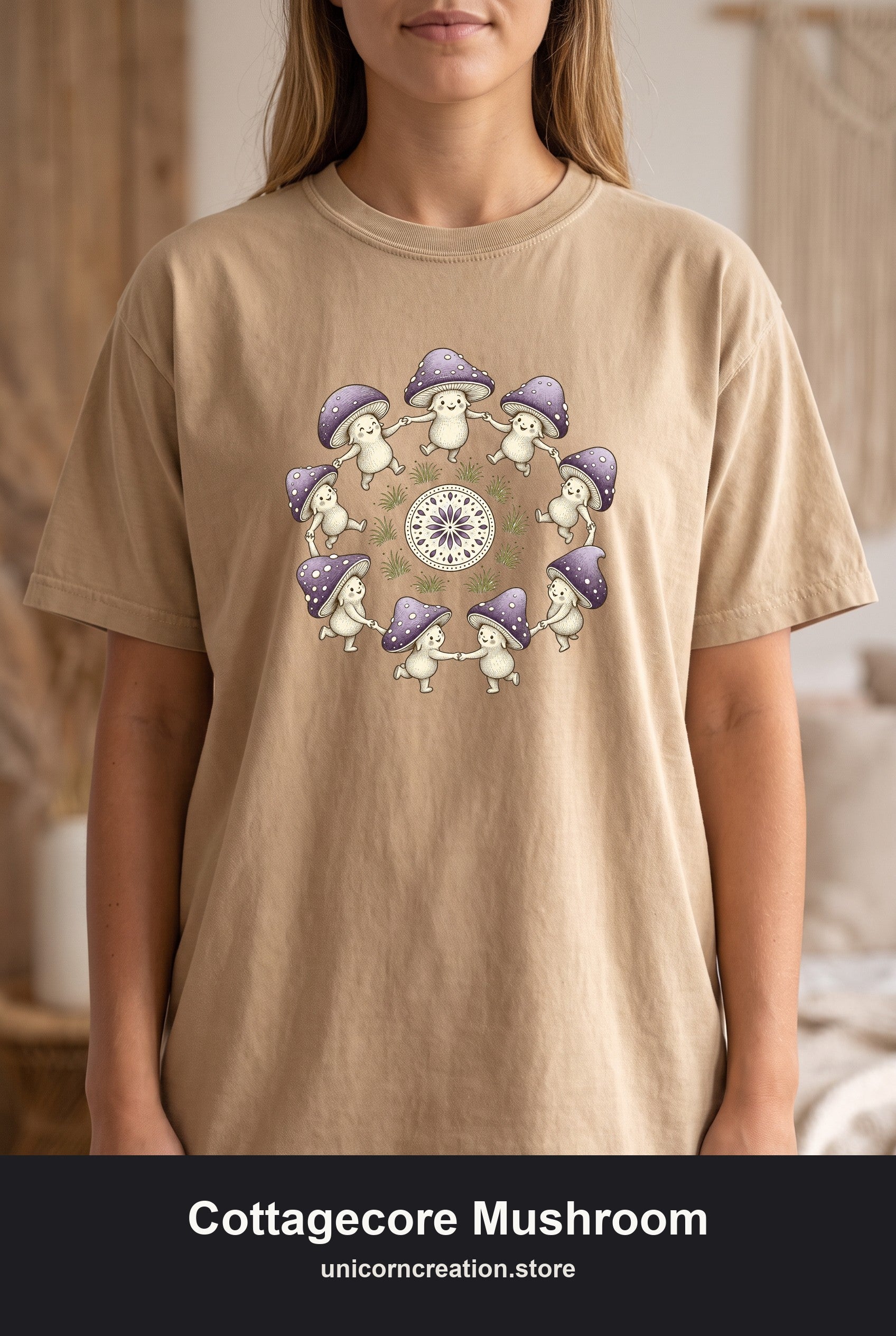 Cottagecore Mushroom Shirt, Lavender Fairy Ring Tee, Goblincore Nature Gift, Whimsical Mushroom Sweatshirt