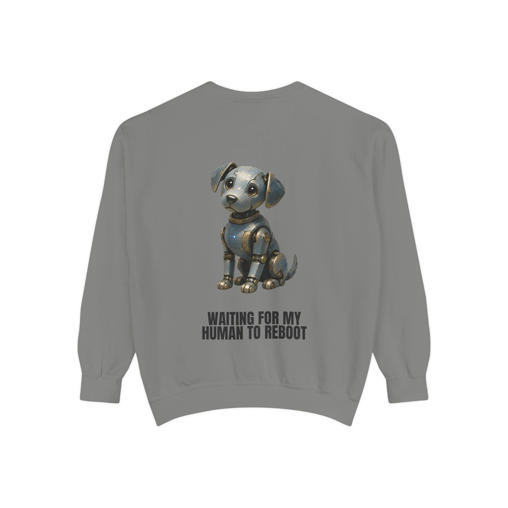 Waiting for My Human to Reboot Shirt, Funny Robot Dog Tee, Tech Programmer Gift, Sci-Fi AI Humor Sweatshirt