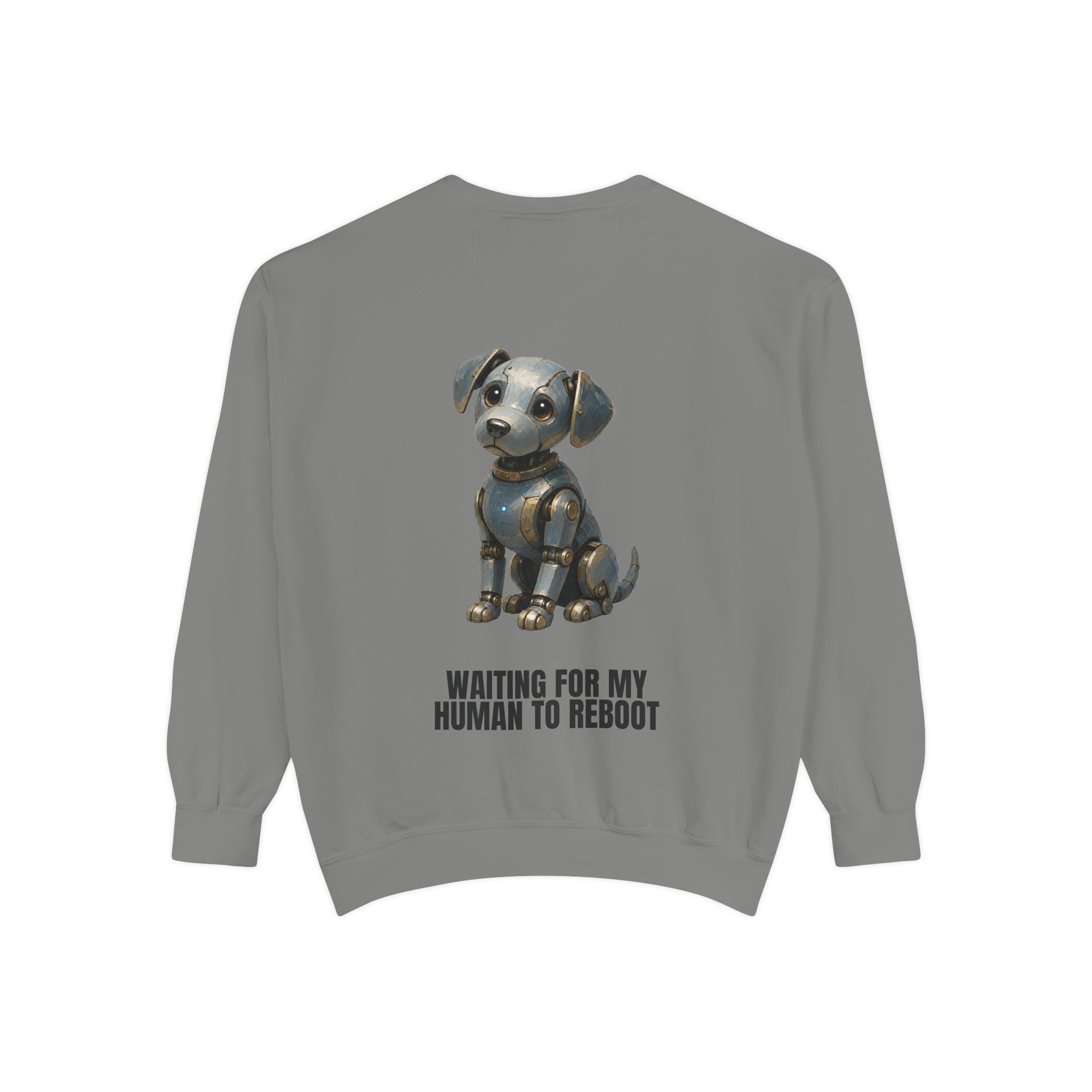 Waiting for My Human to Reboot Shirt, Funny Robot Dog Tee, Tech Programmer Gift, Sci-Fi AI Humor Sweatshirt