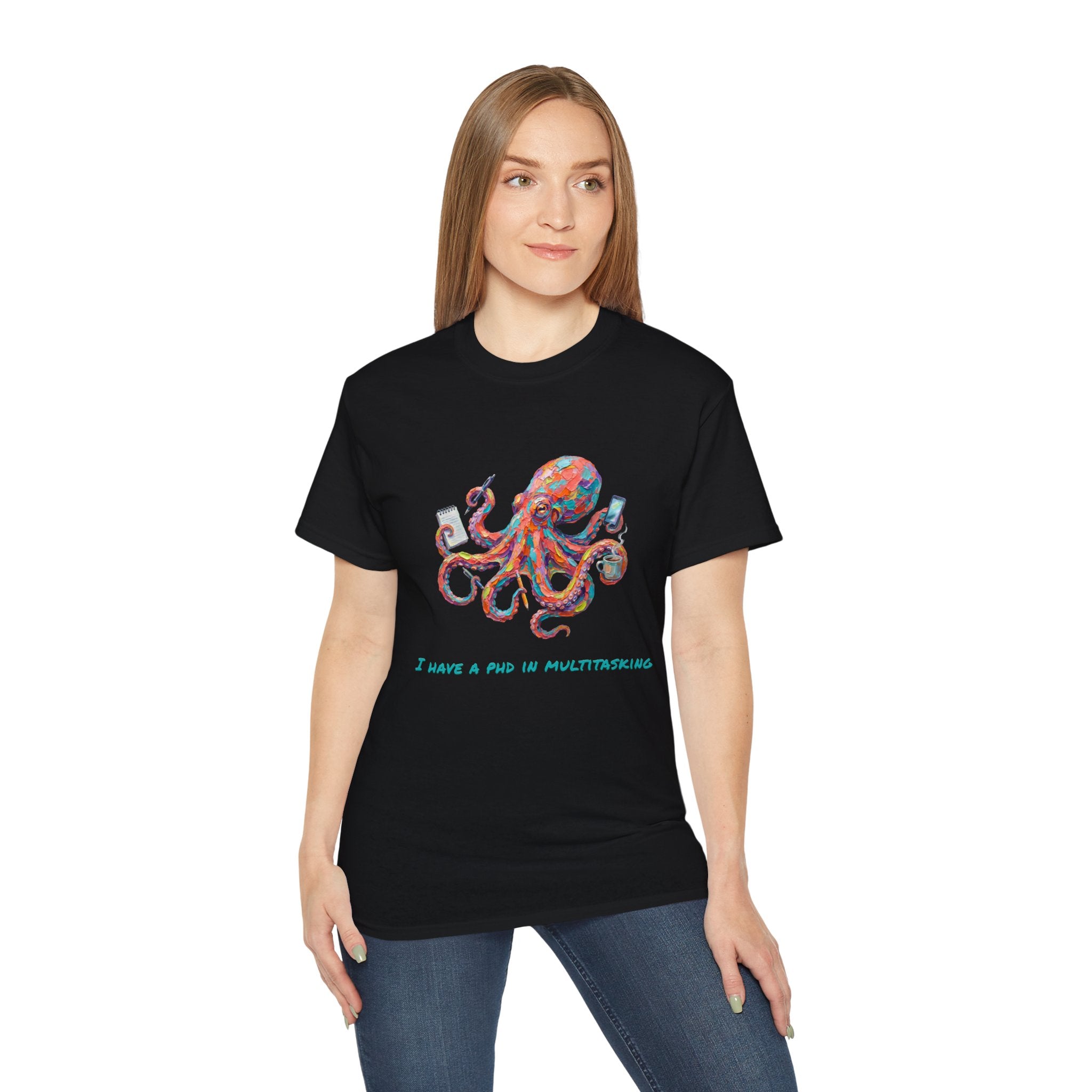 Octopus T-Shirt — I Have a PhD in Multitasking, Funny Office Tee