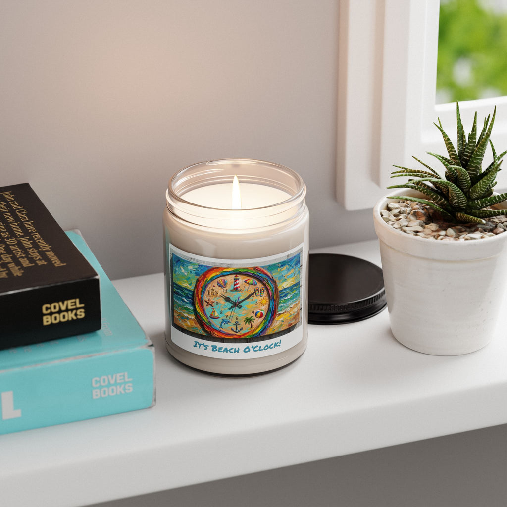 Beach Clock Soy Candle — Coastal Art Candle, 9 oz
