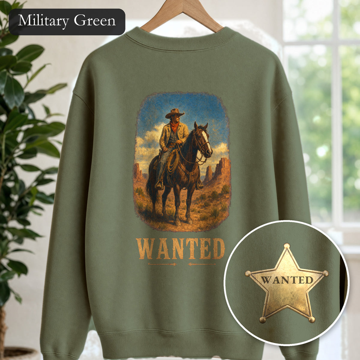 Wanted Cowboy Sweatshirt, Vintage Western Wanted Poster Crewneck, Desert Outlaw Sweatshirt, Sheriff Star Cowboy Gift