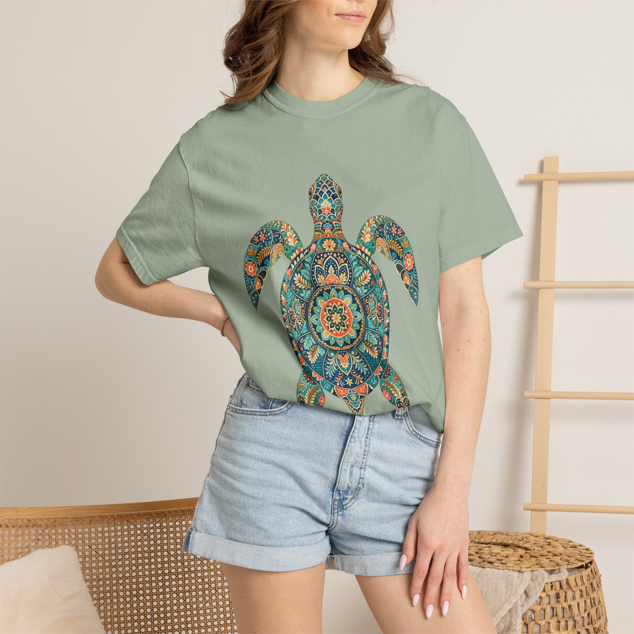 Boho Sea Turtle Shirt, Folk Art Turtle Tee, Japanese Pattern Ocean Lover Gift, Vintage Floral Turtle Sweatshirt