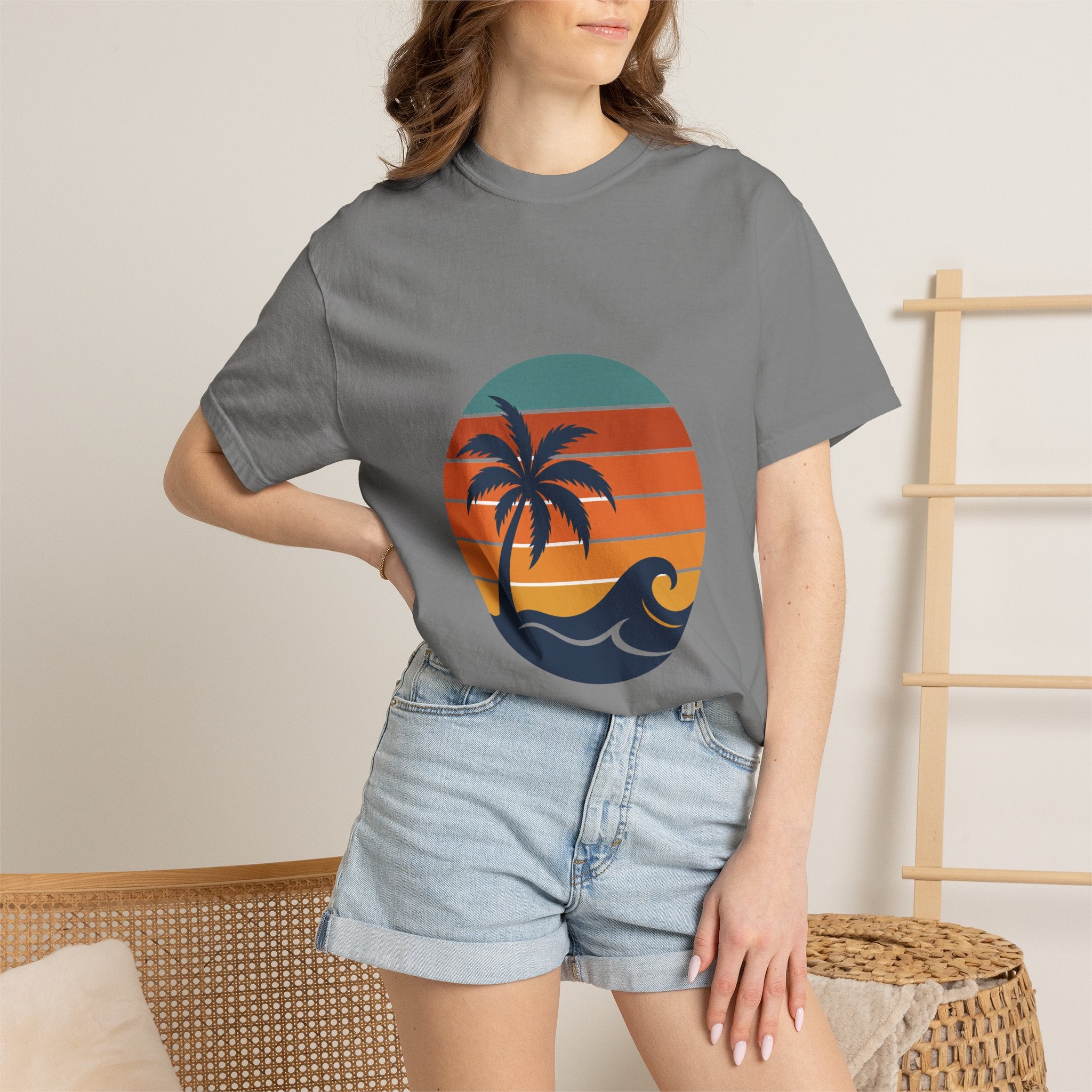 Retro Sunset Beach Shirt, Vintage Palm Tee, Ocean Surf Gift, 70s Coastal Landscape Sweatshirt