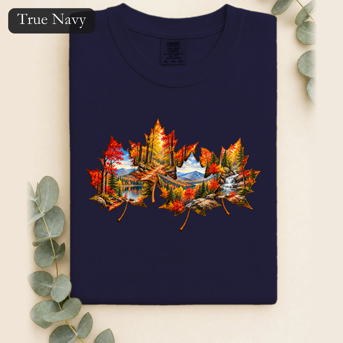 Autumn Maple Leaf Landscape Shirt | Fall Forest Lake Scene