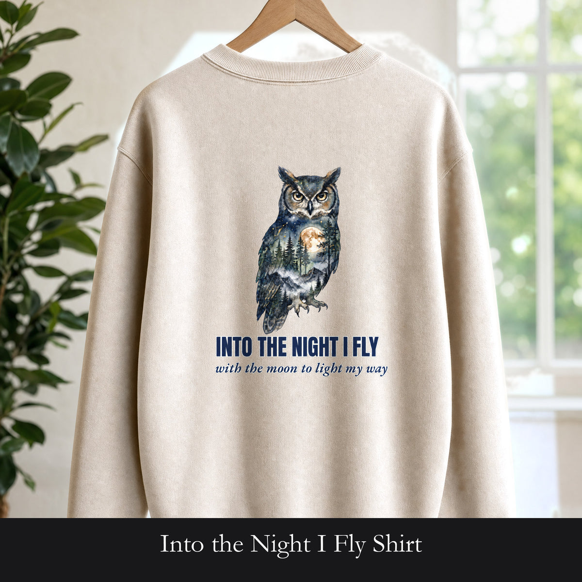 Into the Night I Fly Shirt, Owl Double Exposure Tee, Starlit Forest Nature Lover Gift, Woodland Wildlife Sweatshirt