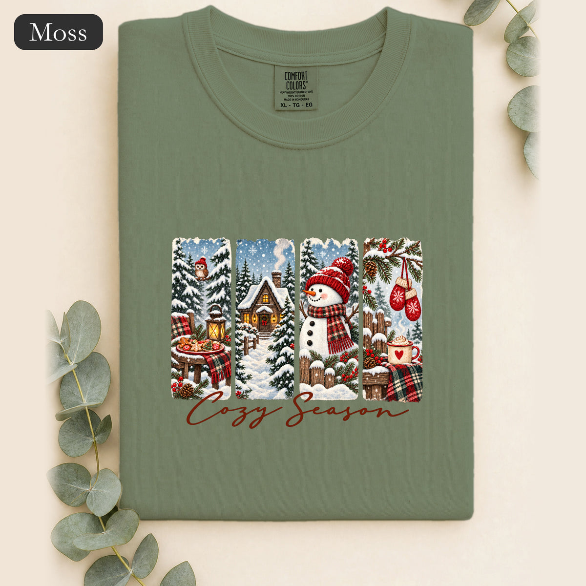 Cozy Winter Scenes Tee | Snowman Cabin Holiday Shirt