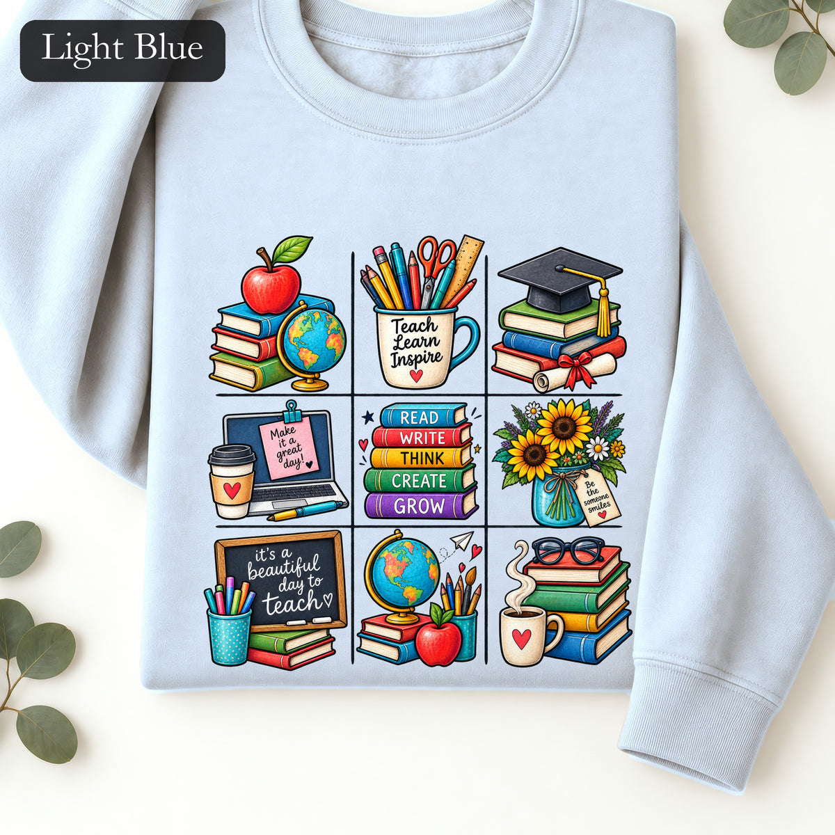 Teacher Classroom Icons Sweatshirt | Books, Globe, Apple, Chalkboard