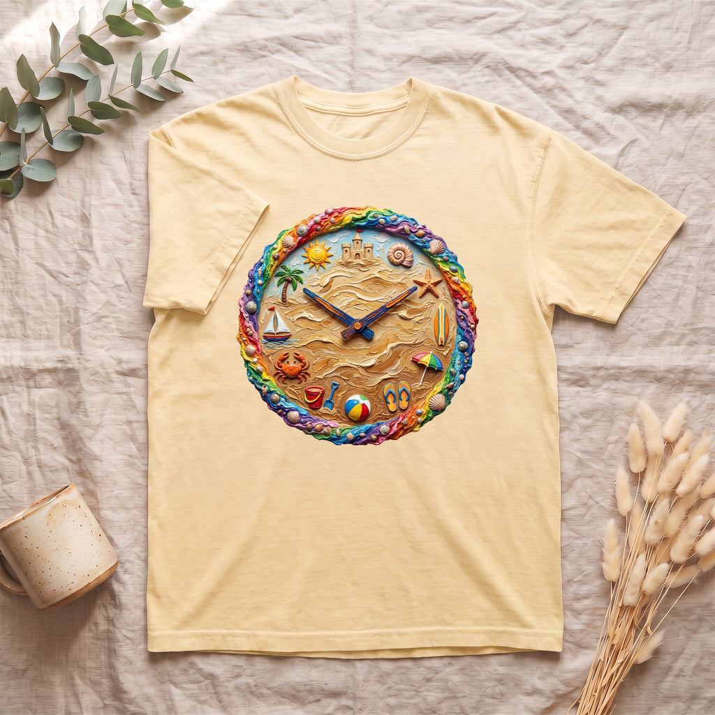 Beach Clock Shirt, Dreamy Coastal Art Tee, Surreal Beach Lover Gift, Summer Ocean Sweatshirt