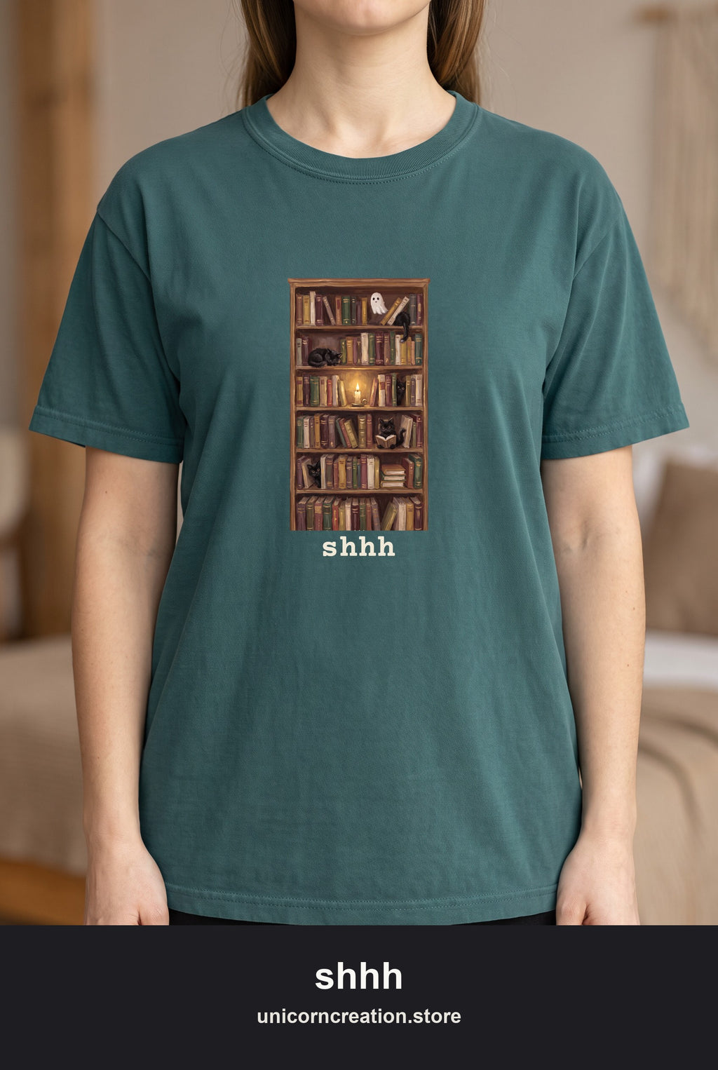 Shhh Librarian Cats Bookcase Shirt, Dark Academia Library Tee, Cozy Bookish Tee, Book Lover Librarian Gift