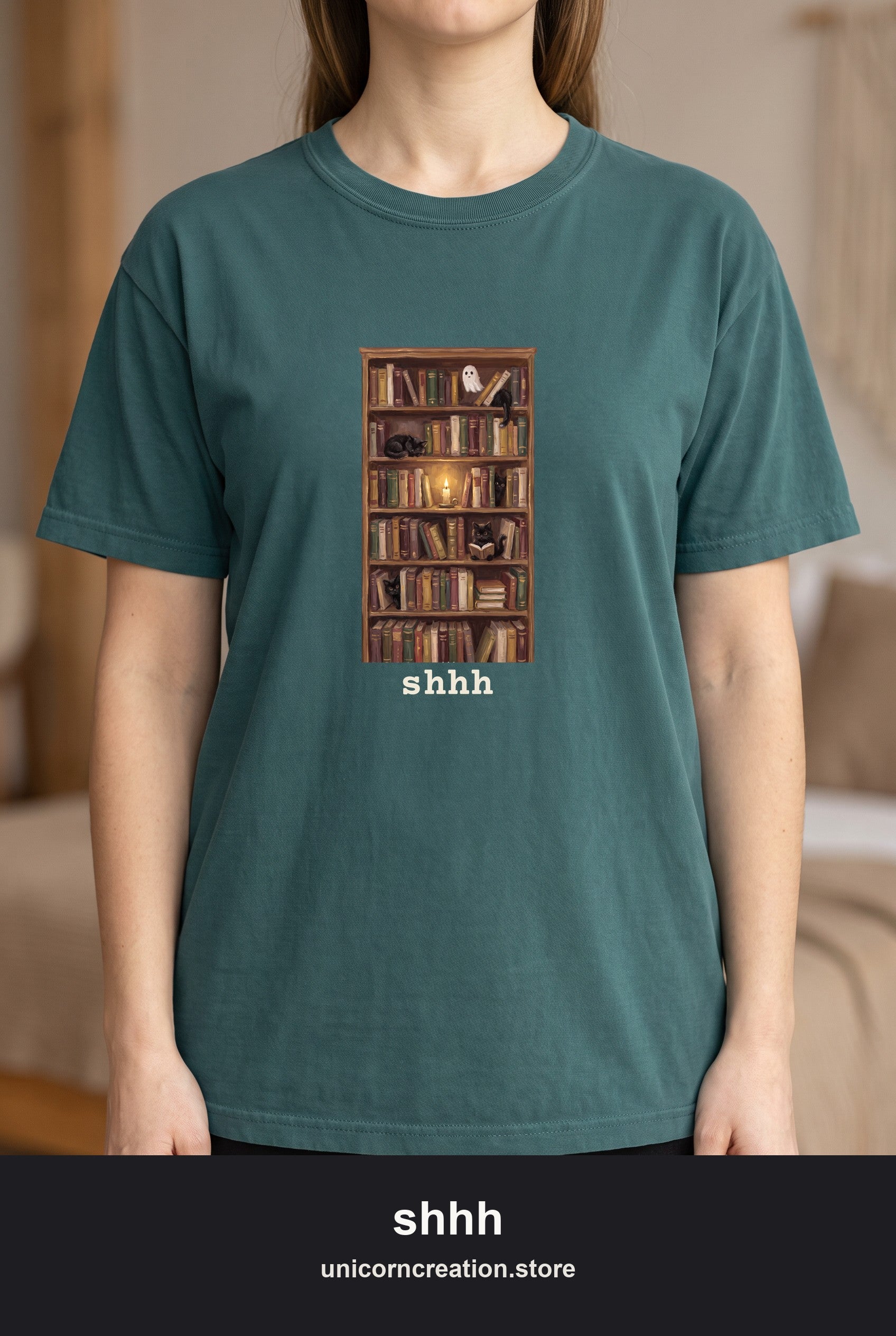 Shhh Librarian Cats Bookcase Shirt, Dark Academia Library Tee, Cozy Bookish Tee, Book Lover Librarian Gift