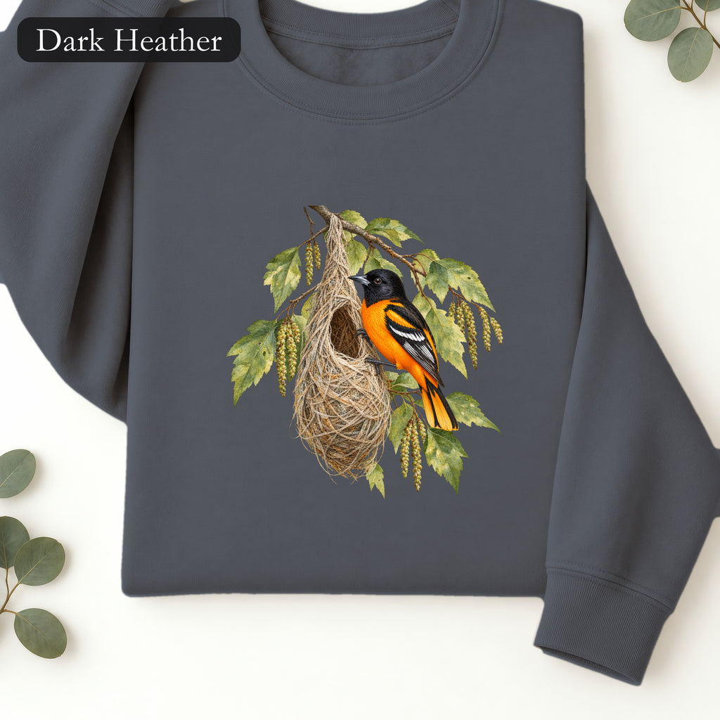 Oriole on Autumn Branch Sweatshirt | Fall Bird Illustration