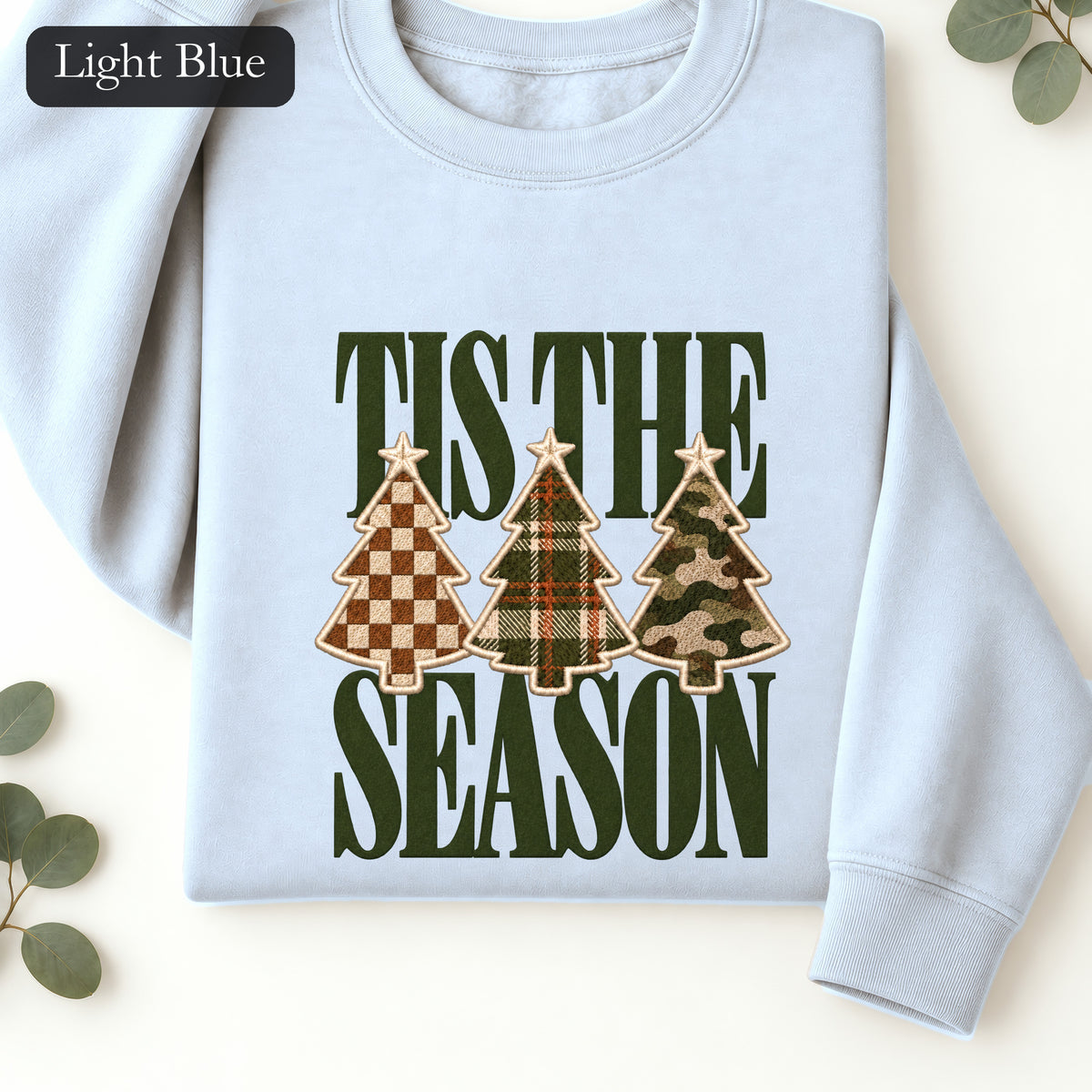 Plaid Woodland Christmas Trees Sweatshirt | Holiday Tree Trio Crewneck