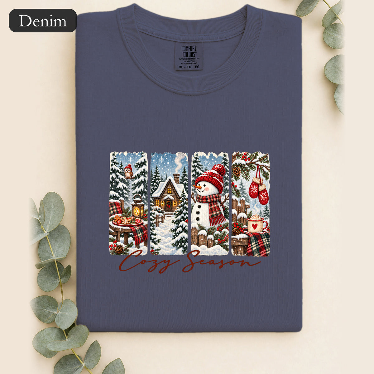 Cozy Winter Scenes Tee | Snowman Cabin Holiday Shirt
