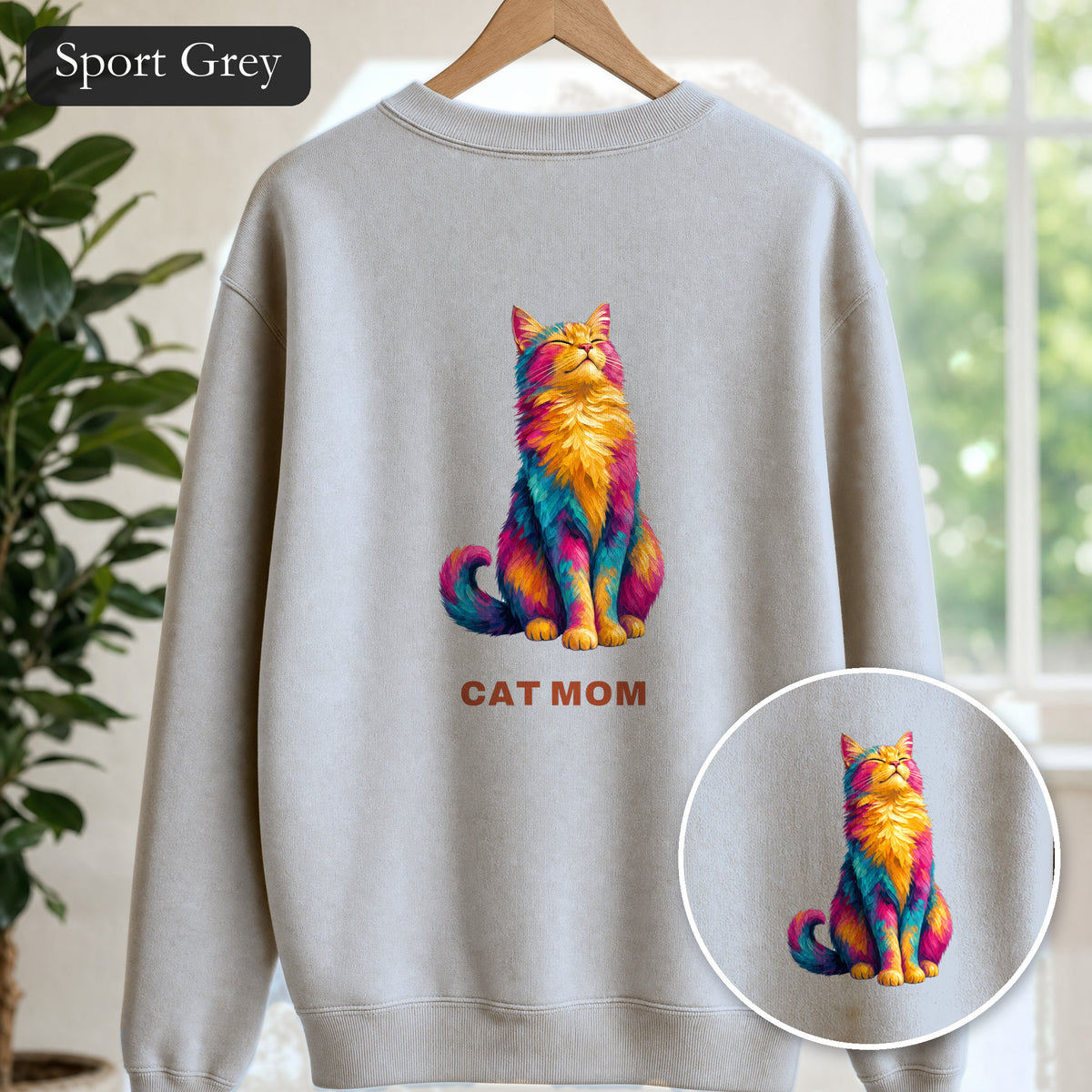 Cat Mom Shirt, Vibrant Painterly Cat Tee, Bold Cat Lover Gift, Colorful Cat Owner Sweatshirt