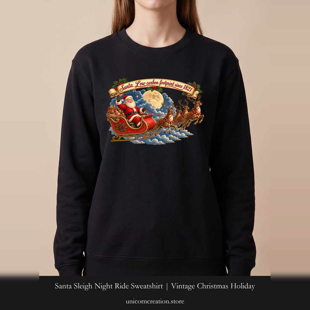 Santa Sleigh Night Ride Sweatshirt | Vintage Christmas Holiday Crewneck