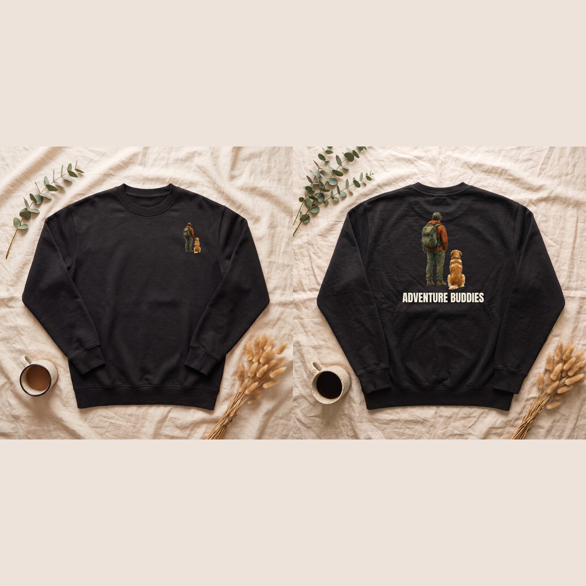 Adventure Buddies Shirt, Dog and Human Hiking Tee, Matching Dog Owner Gift, Painterly Outdoor Sweatshirt