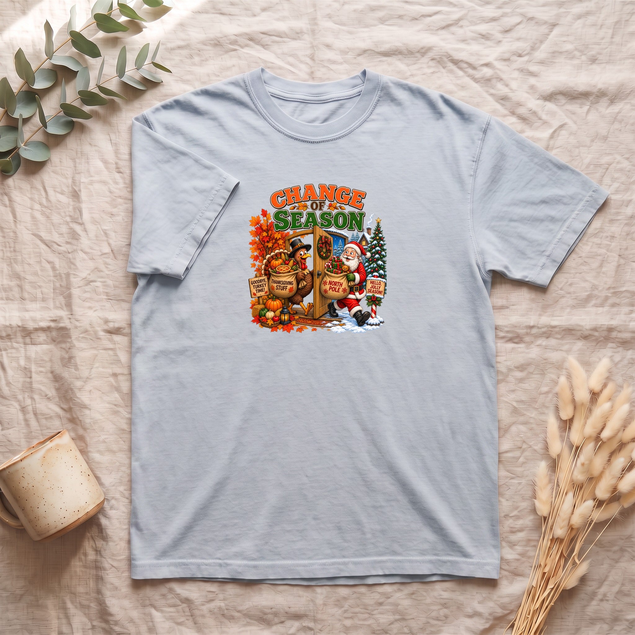 Change of Season Shirt | Fall to Winter Holiday Pumpkin Santa Design