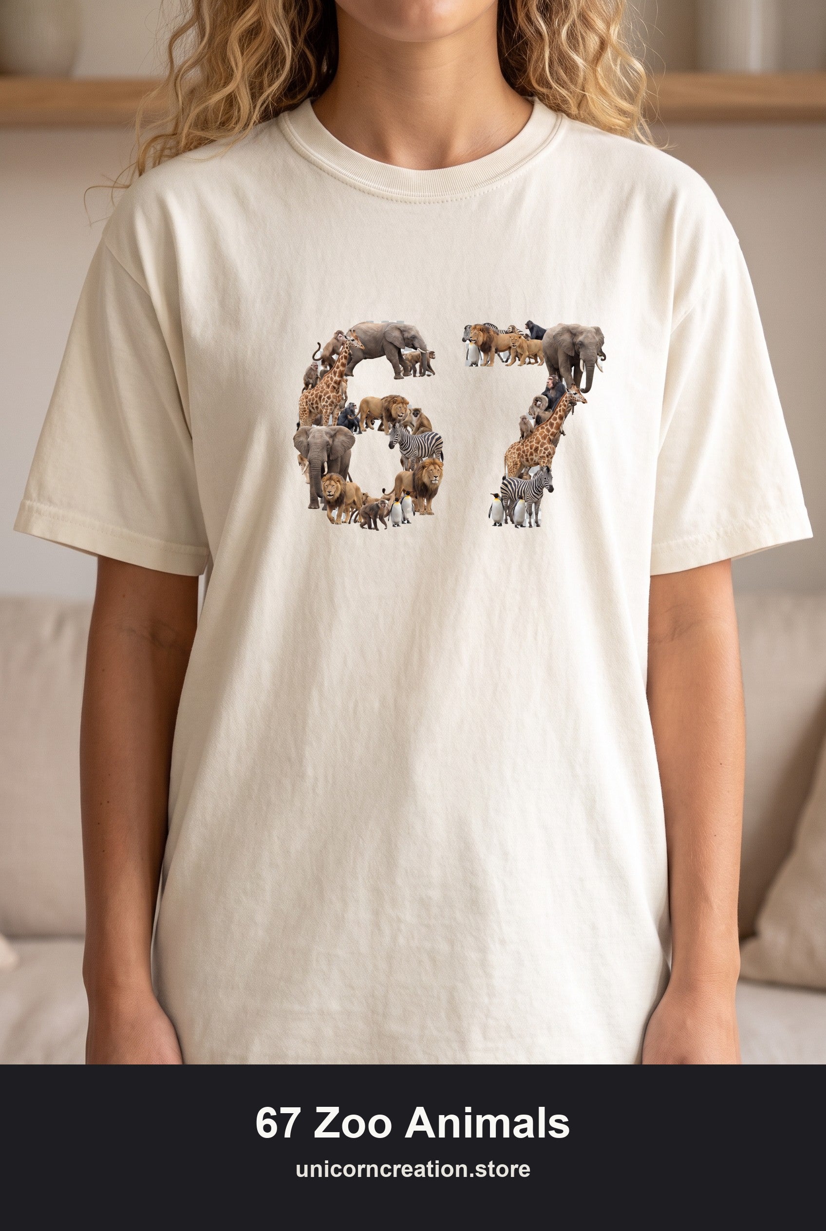 67 Zoo Animals Shirt, Funny 67 Meme Tee, Trendy Animal Number Gift, Giraffe Elephant Lion Sweatshirt
