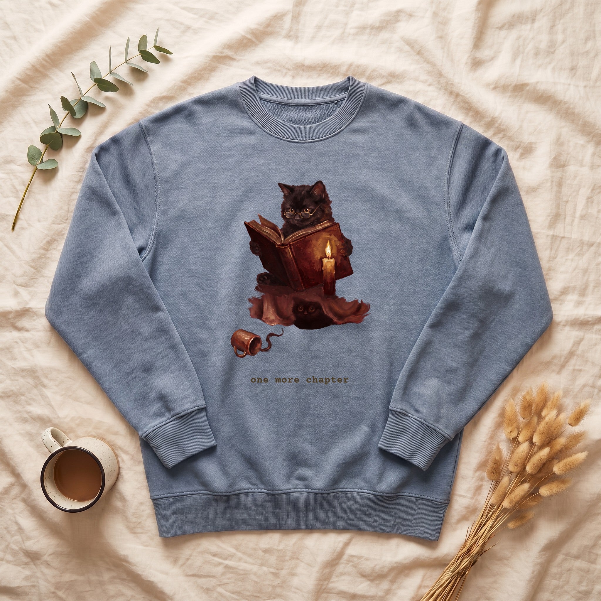 One More Chapter Cat Sweatshirt, Book Lover Reading Crewneck, Cozy Bookish Cat Sweatshirt, Bookworm Reader Gift