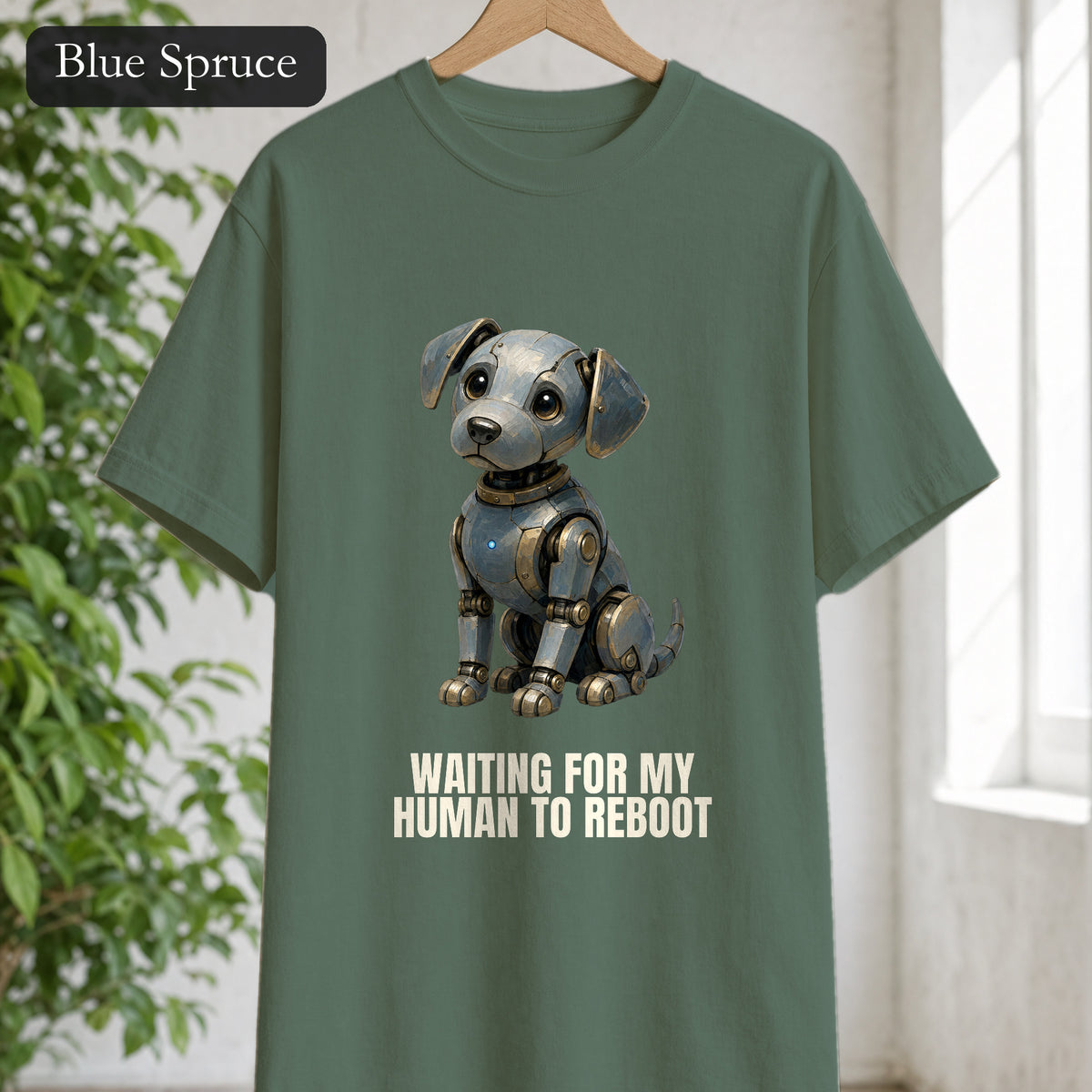 Waiting for My Human to Reboot Shirt, Funny Robot Dog Tee, Tech Programmer Gift, Sci-Fi AI Humor Sweatshirt