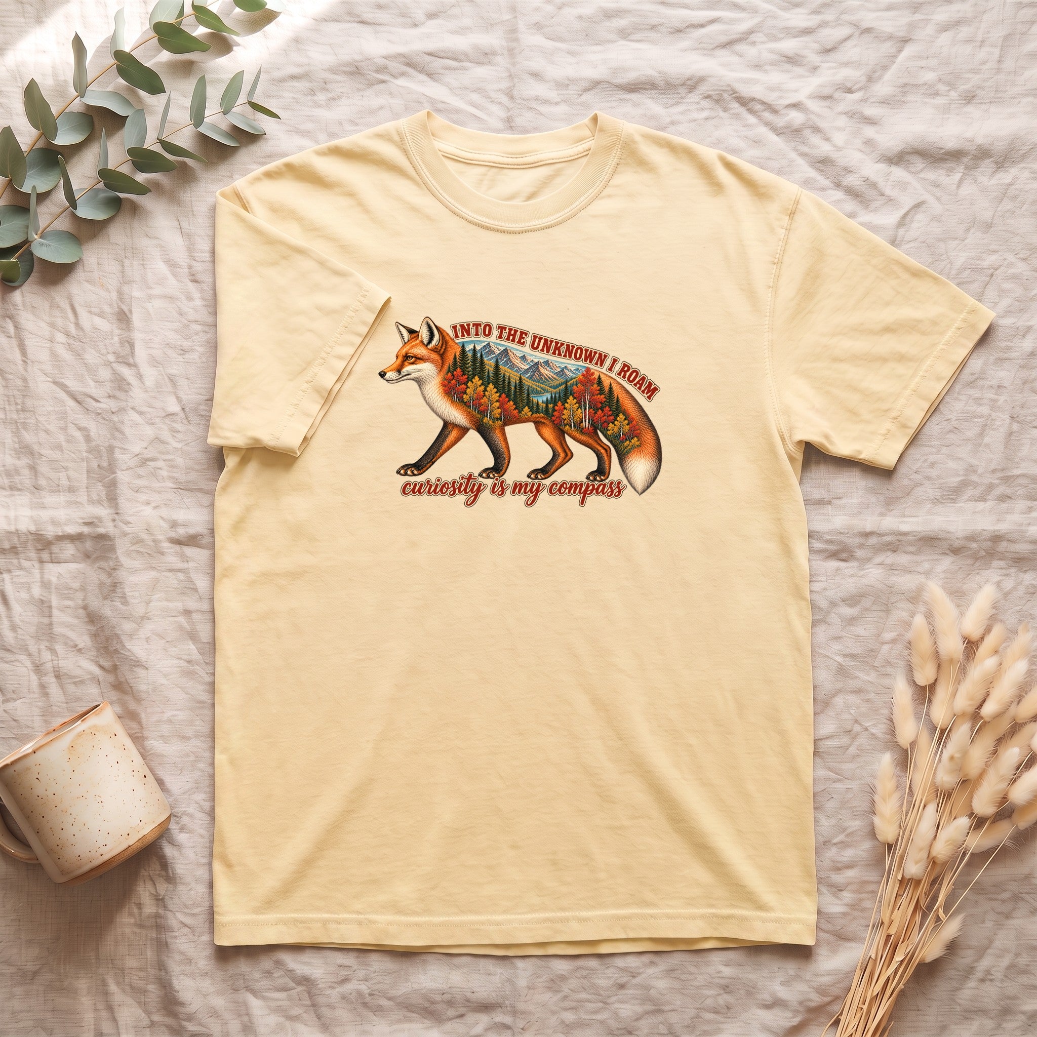 Into the Unknown I Roam Shirt, Fox Double Exposure Tee, Woodland Wanderlust Adventure Gift, Nature Hiking Sweatshirt