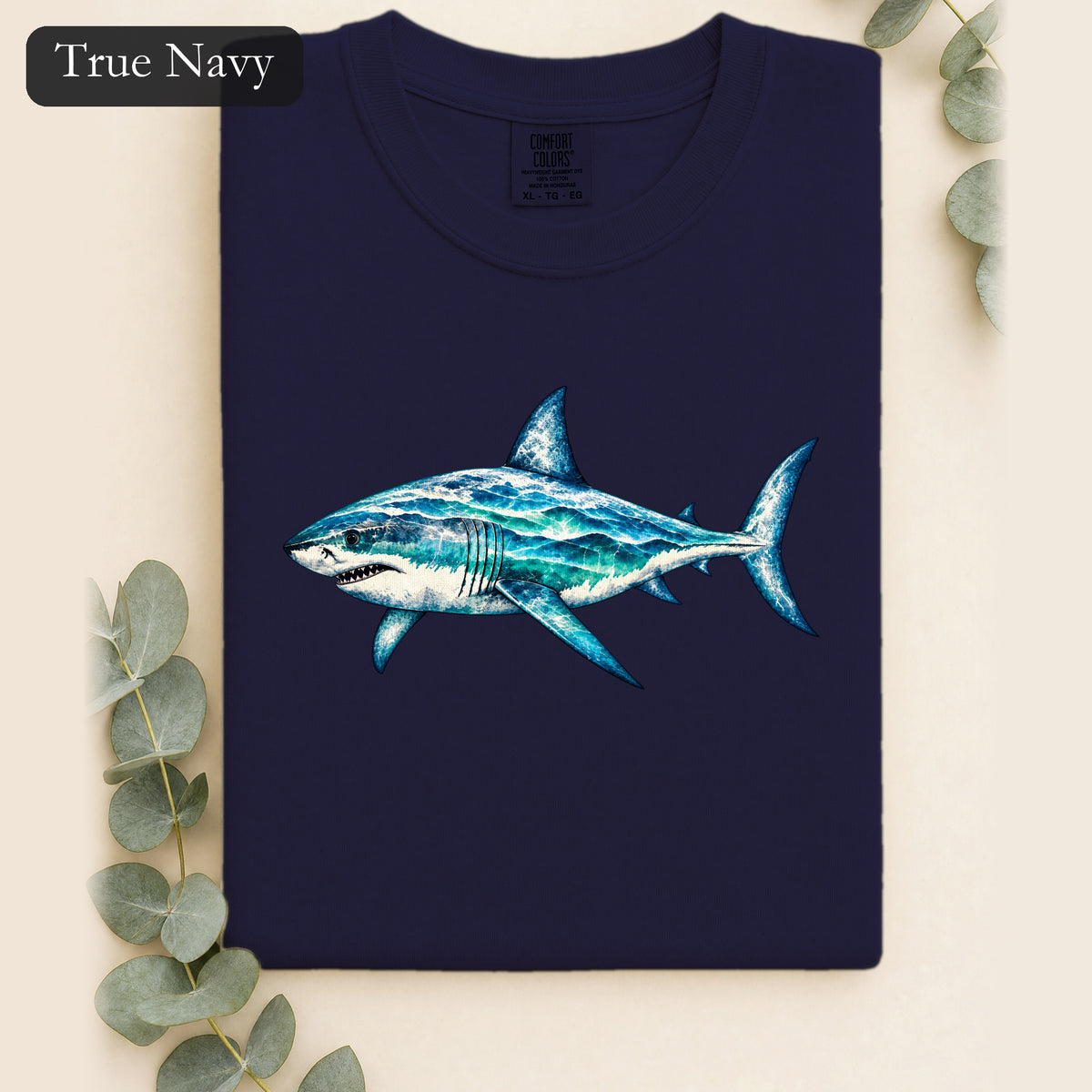 Blue Shark Illustration Shirt | Ocean Marine Art Tee