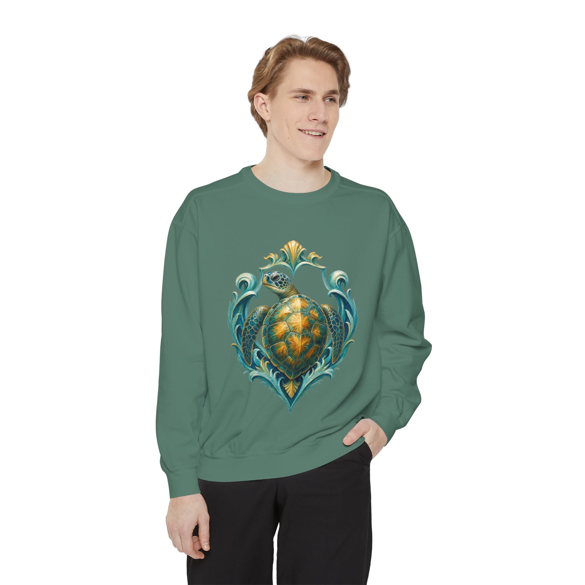 Sea Turtle Long Sleeve Sun Shirt, Painterly Turtle Crest Swim Tee, Beach Ocean Lover Gift, Coastal Swim Sweatshirt