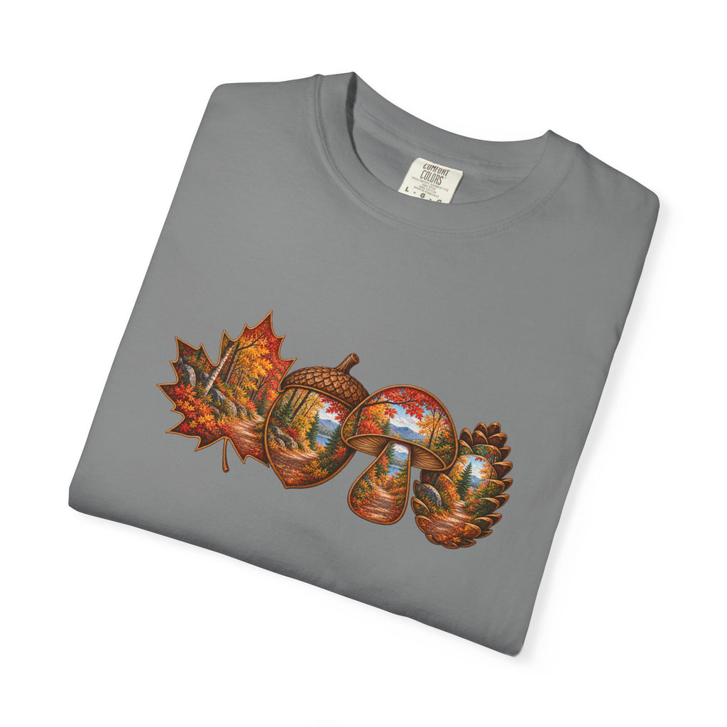 Autumn Lake Scene on Maple Leaves Shirt | Fall Landscape Tee
