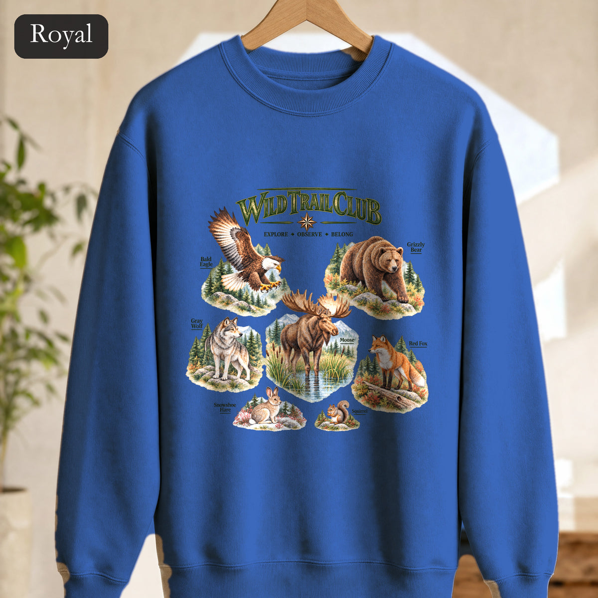 Wild Trail Club Sweatshirt, Woodland Animals Crewneck, Walk Steady Go Far, Hiking Nature Lover Gift