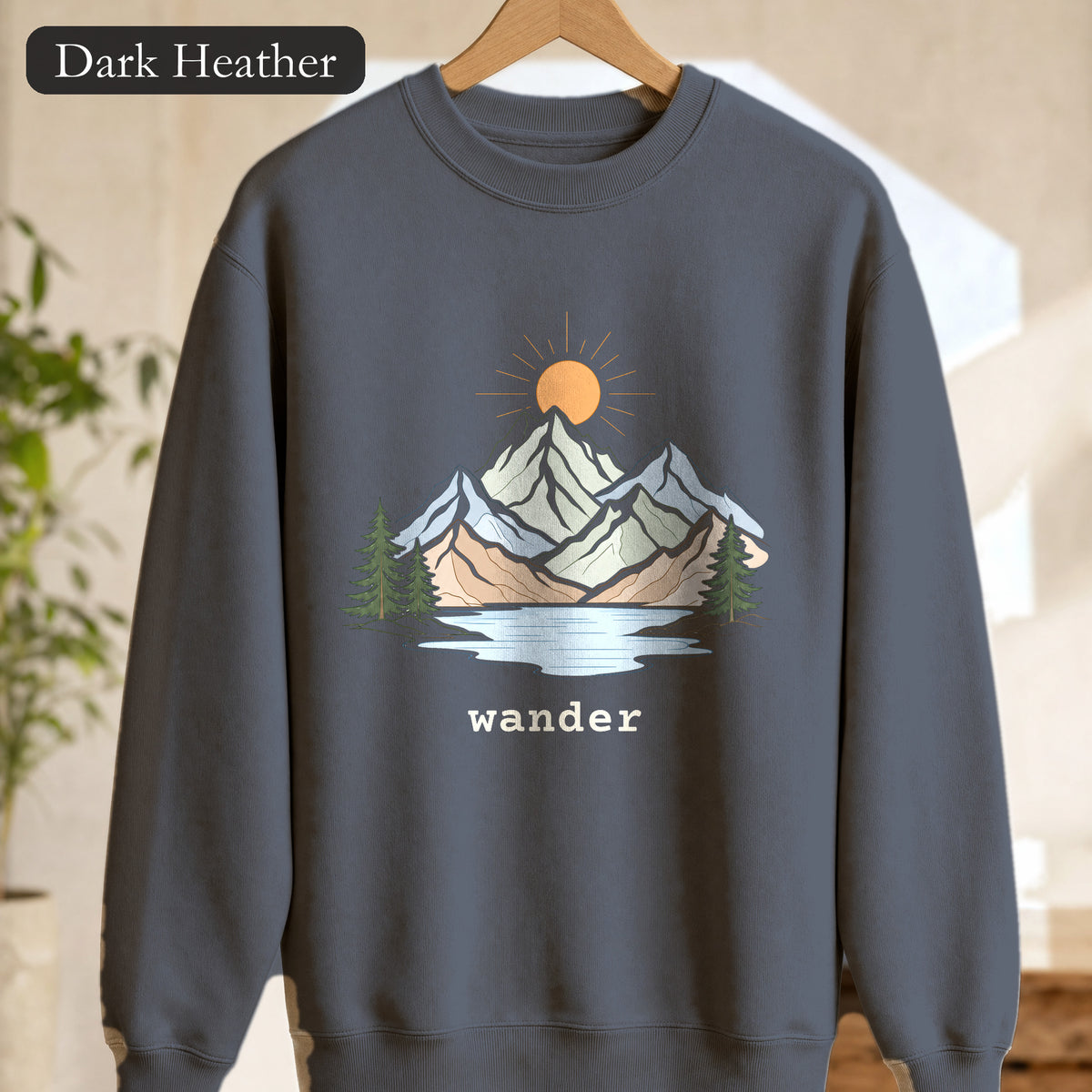 Minimalist Mountain Shirt, Wander Line Art Tee, Nature Hiking Adventure Gift, Modern Outdoor Sweatshirt