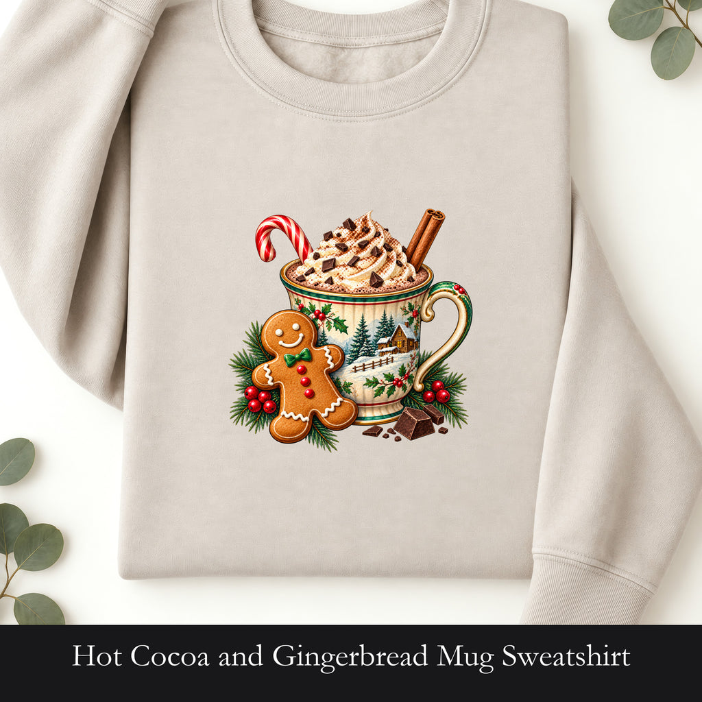 Hot Cocoa and Gingerbread Mug Sweatshirt | Christmas Holiday Cozy