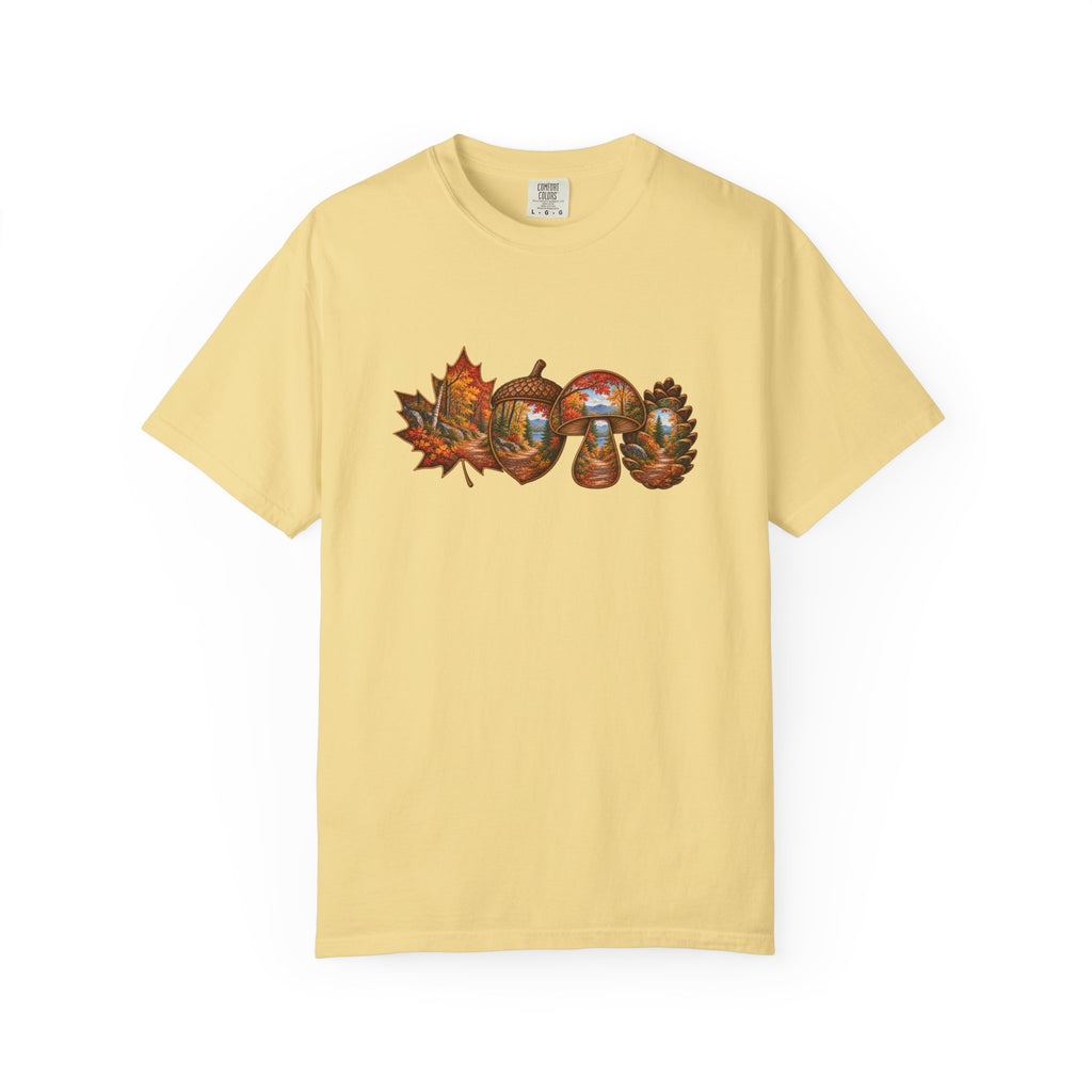 Autumn Lake Scene on Maple Leaves Shirt | Fall Landscape Tee