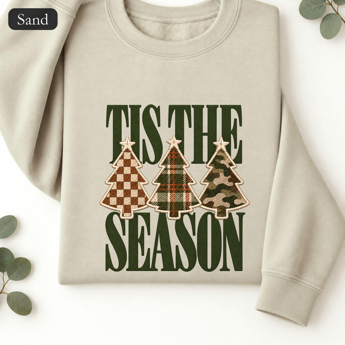 Plaid Woodland Christmas Trees Sweatshirt | Holiday Tree Trio Crewneck