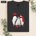 Cozy Penguin Family shirt | penguin trio with hats and scarf