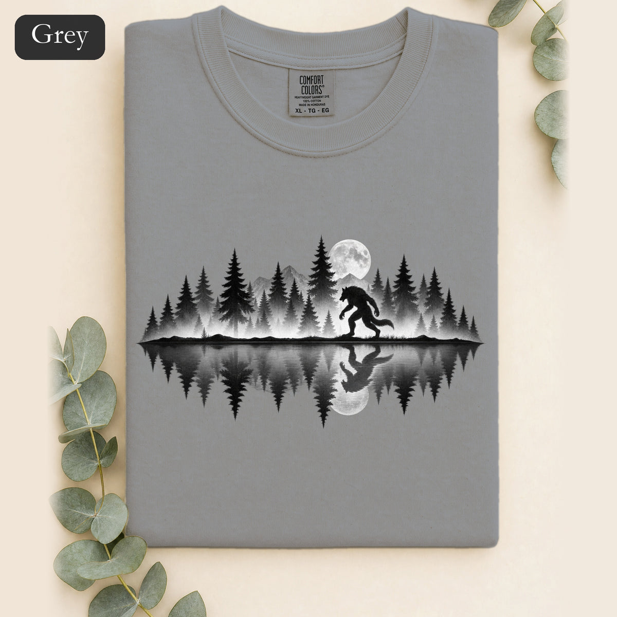 Werewolf Silhouette Moonlight Forest Shirt | Werewolf Lake Reflection