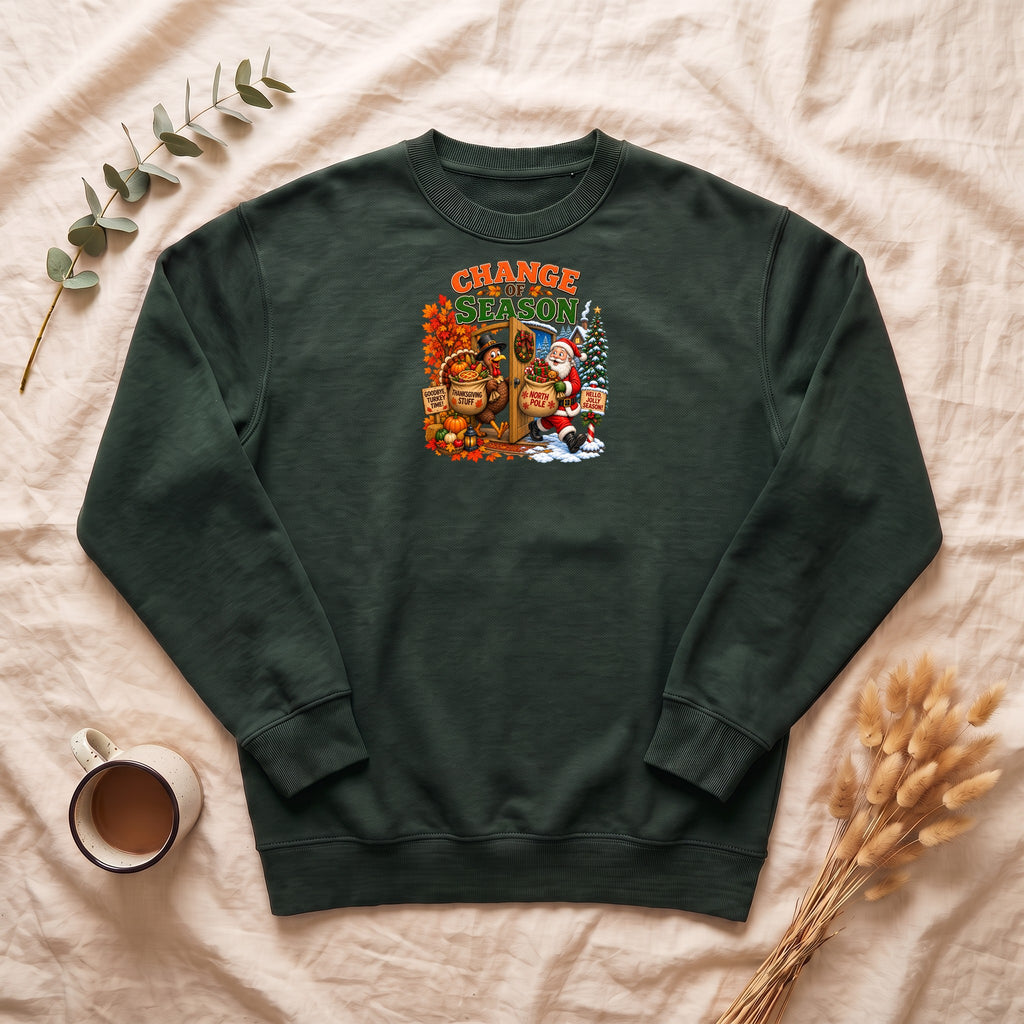 Change of Season Sweatshirt | Fall to Winter Holiday Pumpkin Santa Design