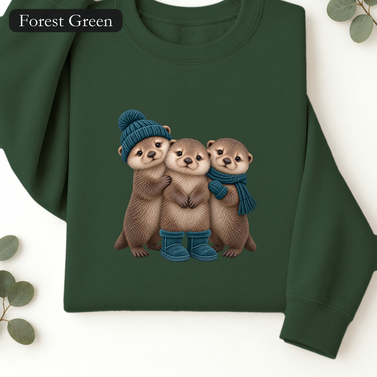 Three Otters Wearing Winter Hats Boots sweatshirt | Cute Otter Trio Design