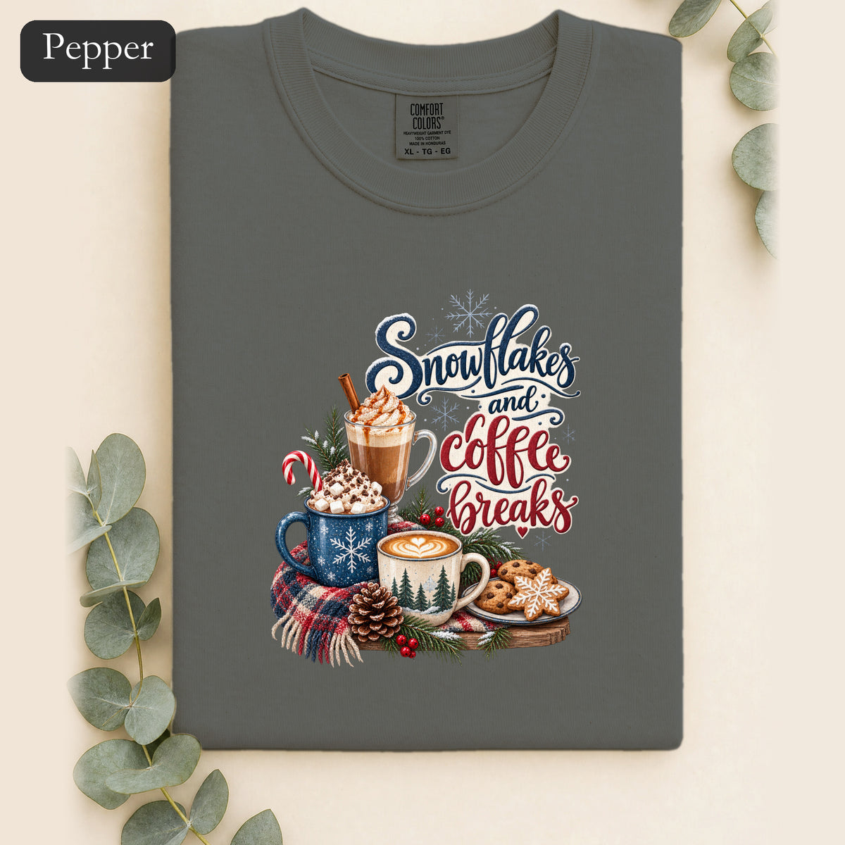 Snowflakes and Coffee Break Shirt | Winter Hot Cocoa Mug Design