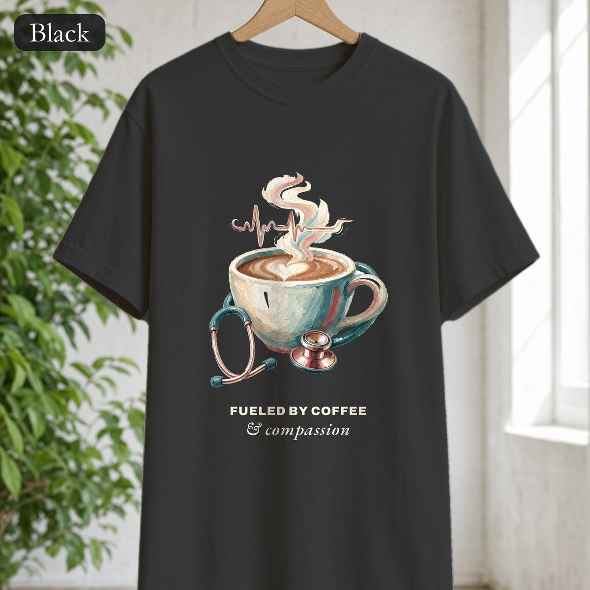Nurse Shirt, Fueled by Coffee and Compassion Tee, Nurse Week RN Gift, Painterly Nurse Coffee Sweatshirt