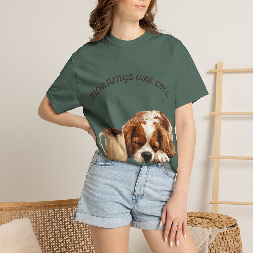 Mornings Are Evil Shirt, Funny Lazy Dog Coffee Tee, Not a Morning Person Gift, Painterly Dog Lover Sweatshirt