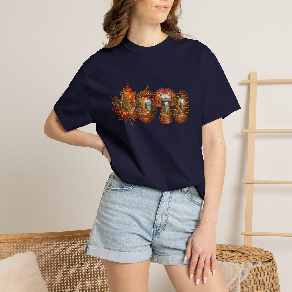 Autumn Lake Scene on Maple Leaves Shirt | Fall Landscape Tee