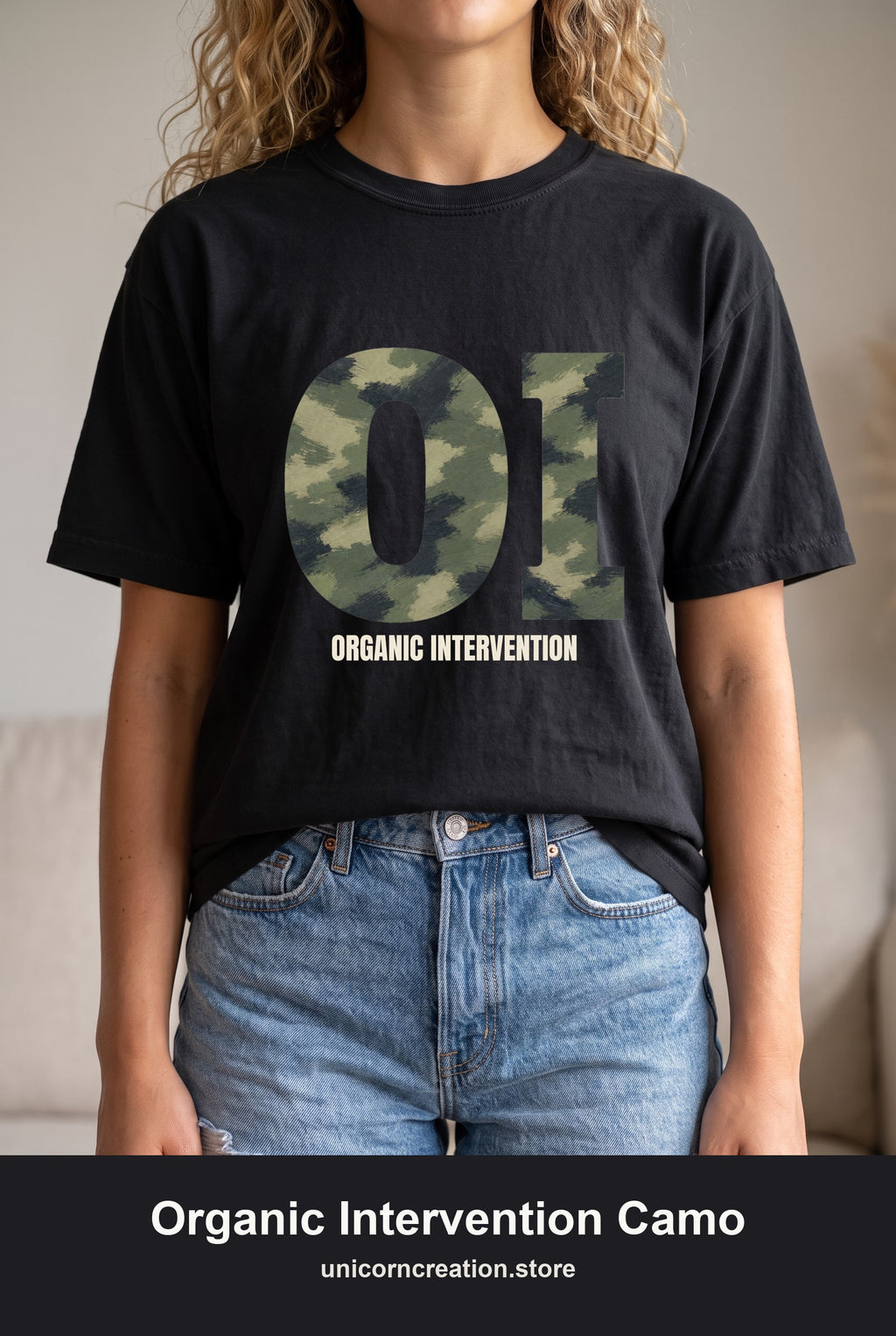 Organic Intervention Camo Shirt, OI Monogram Anti-Algorithm Tee, Streetwear Camo Graphic Gift, Bold Statement Sweatshirt