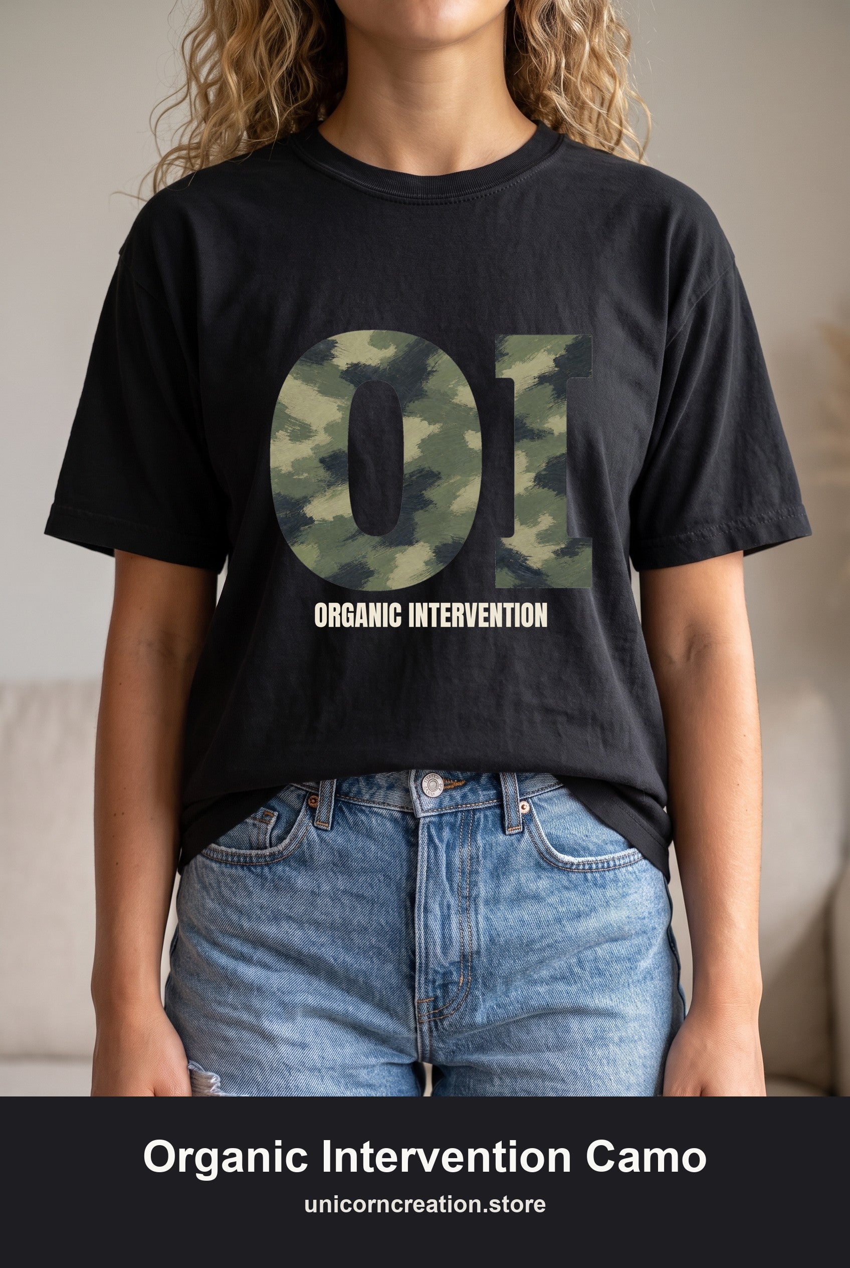 Organic Intervention Camo Shirt, OI Monogram Anti-Algorithm Tee, Streetwear Camo Graphic Gift, Bold Statement Sweatshirt