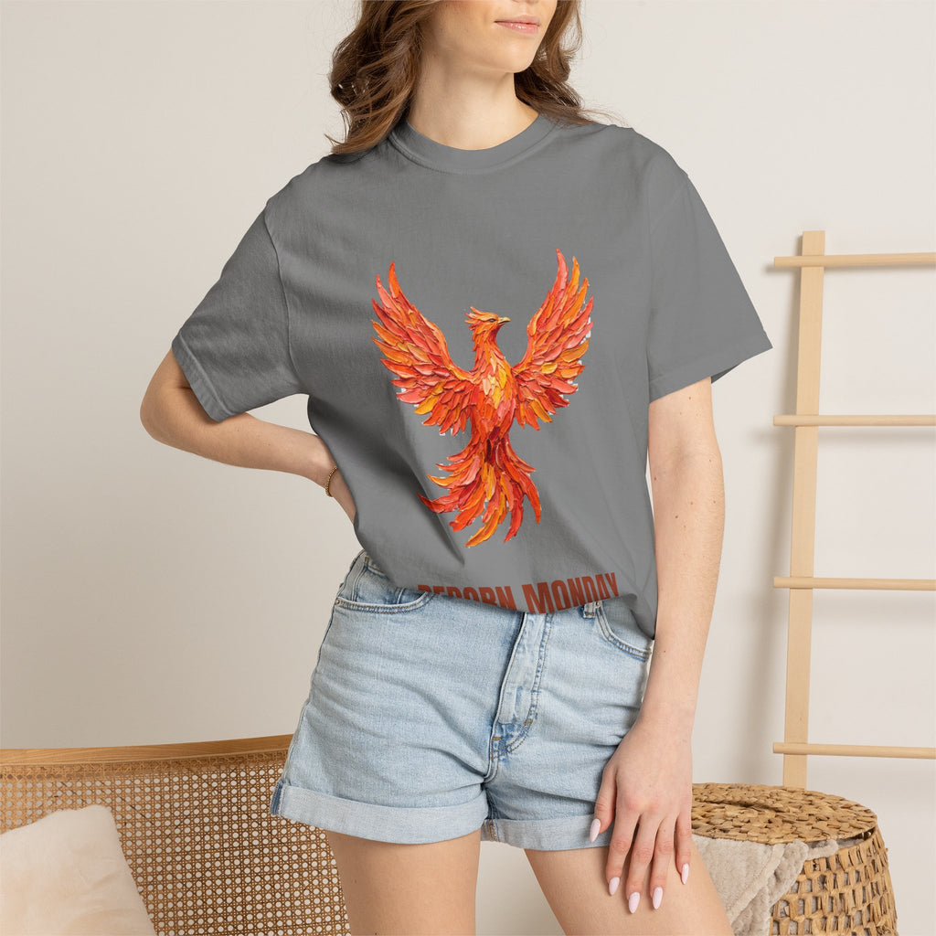 Reborn Monday Exhausted by Tuesday Shirt, Funny Phoenix Tee, Work Week Humor Gift, Painterly Fantasy Sweatshirt