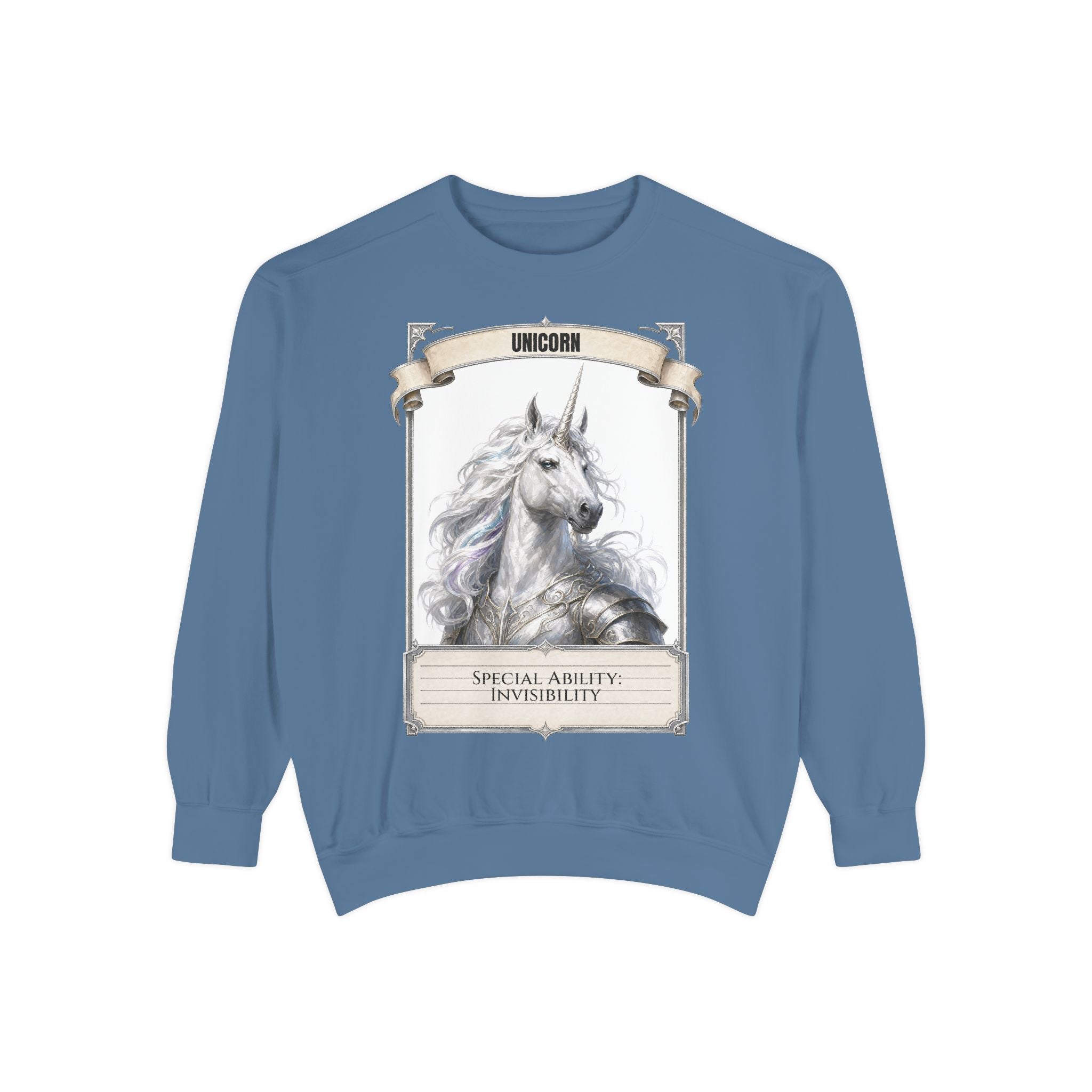 Unicorn Invisibility Stat Card Shirt, Funny RPG Gamer Tee, Tabletop D20 Fantasy Gift, Dungeon Dice Sweatshirt