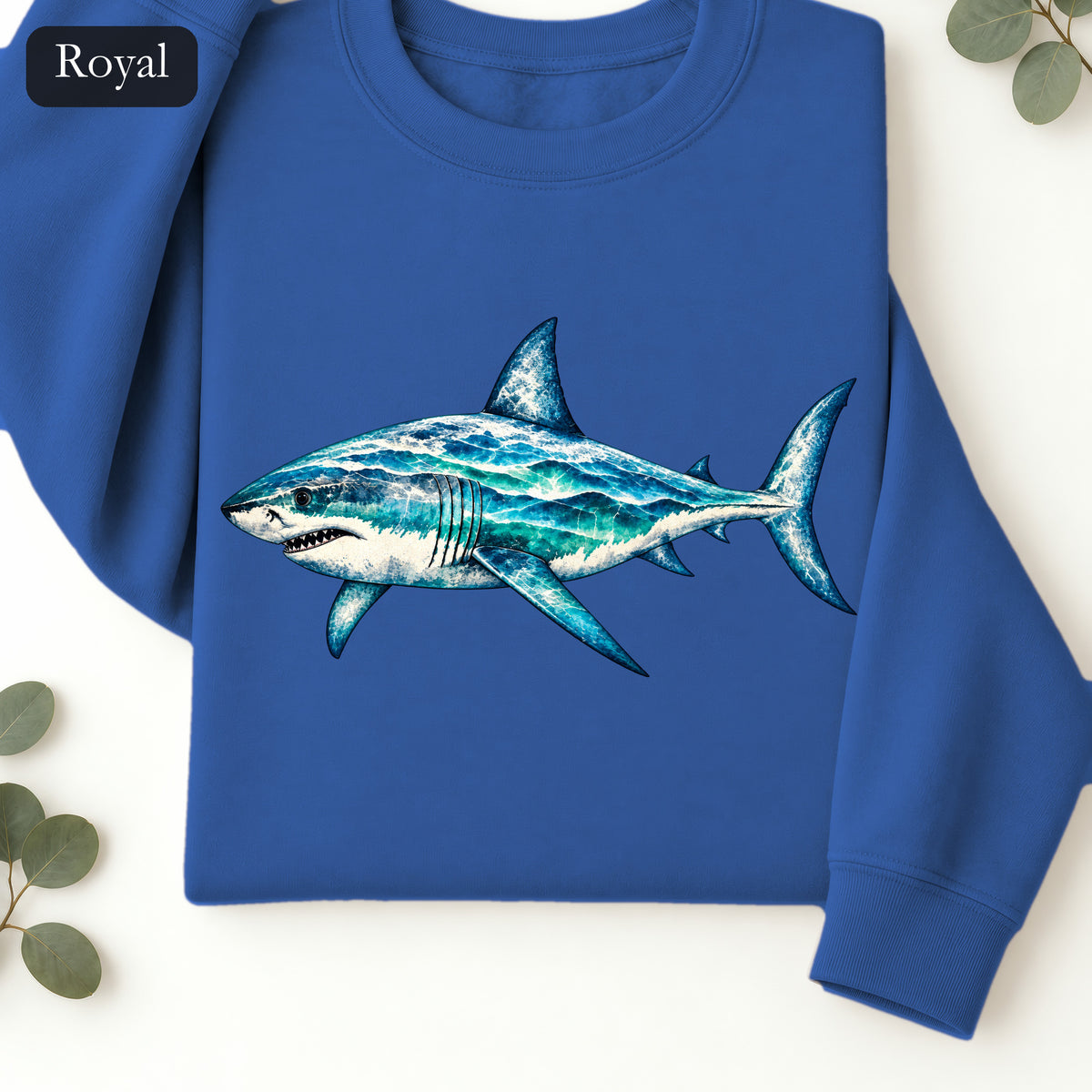 Blue Shark Illustration Sweatshirt | Ocean Marine Art Crewneck