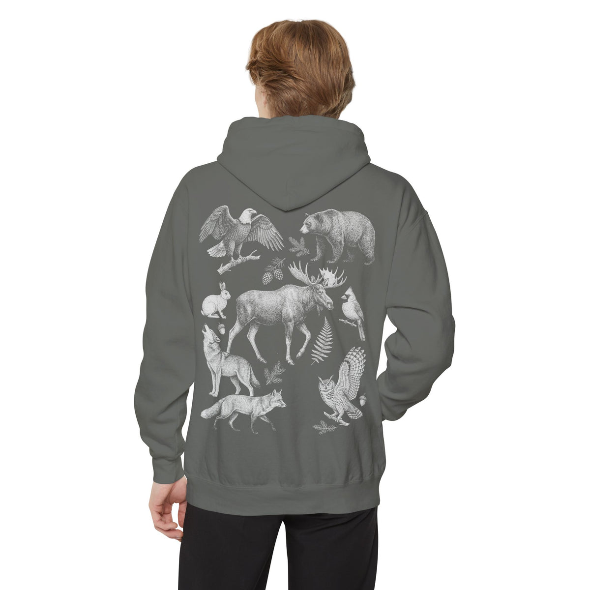 Forest Animals Graphic Hoodie — Vintage Eagle Chest Logo