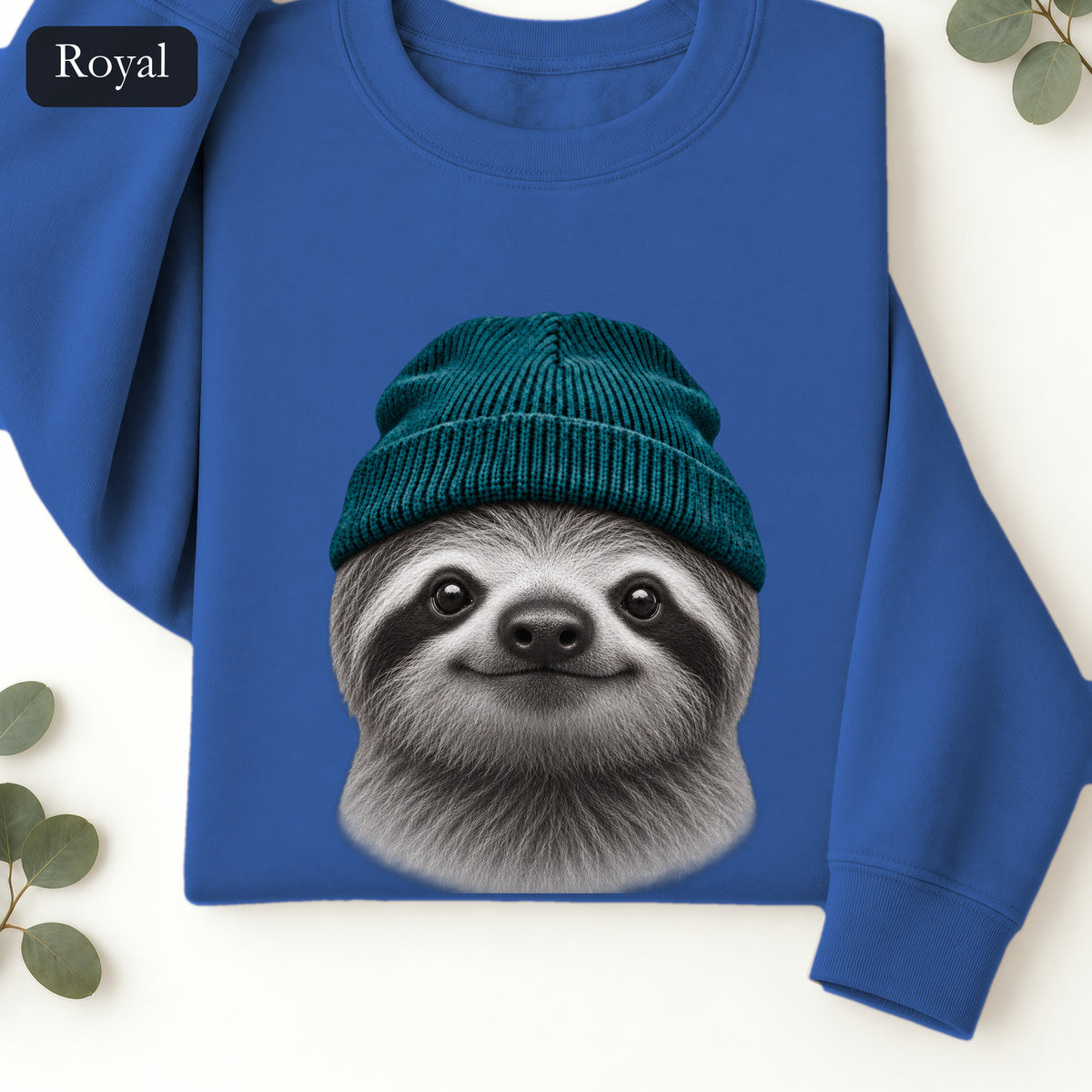 Sloth Wearing Knit Beanie | Cozy Winter Animal Crewneck
