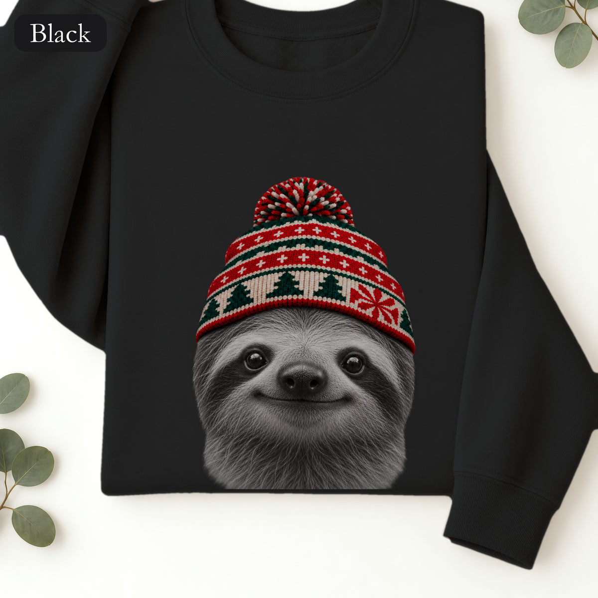 Sloth Wearing Christmas Knit Beanie | Cozy Winter Animal Crewneck
